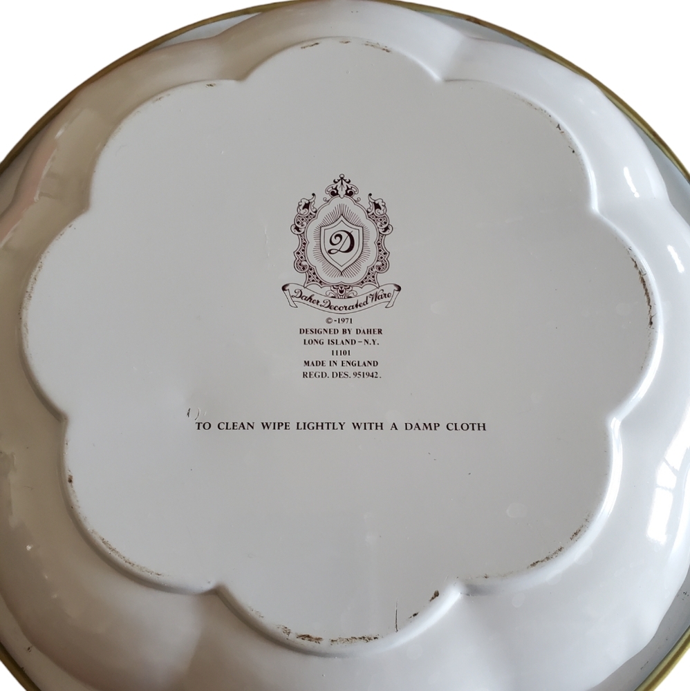 Daher Decorated Ware 1971 Tin Bowl Floral Orange Blue White Made In England - Picture 10 of 11